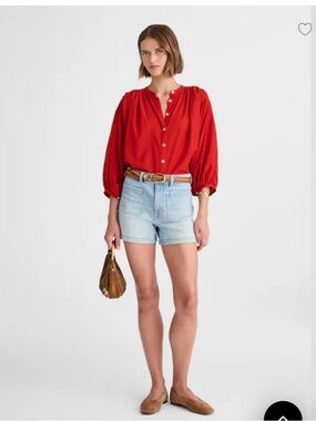 NWT- BLUE Madewell Womens Cornflower Blue Balloon-Sleeve Blouse - Lightweight